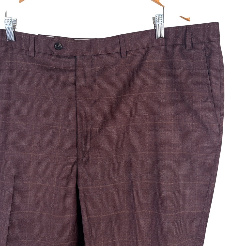 Hart Schaffner Marx Dress Pant New York Fit Mens 44 Unhemmed Burgundy Plaid Wool